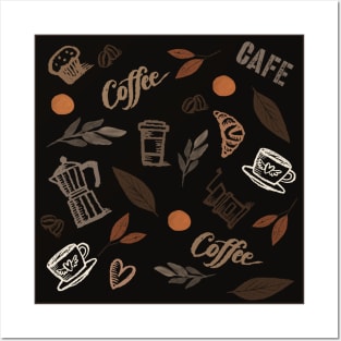 Brown cafe style pattern for the coffee lover Posters and Art